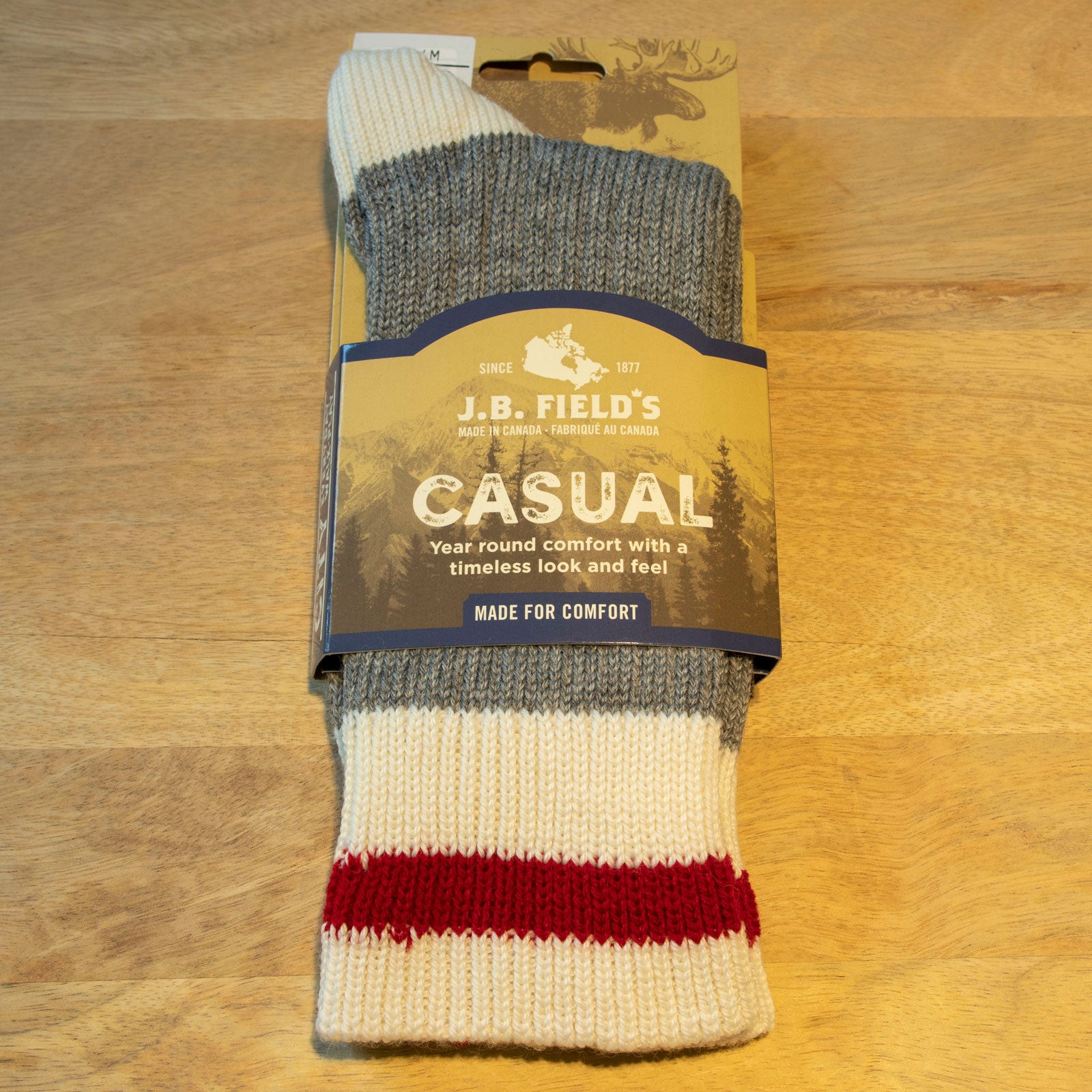 Wool Sock; Made in Canada; J.B. Field's Wool Sock in Packaging
